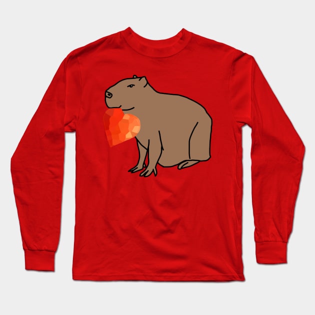 Cute Valentines Day Capybara with Red Heart Long Sleeve T-Shirt by ellenhenryart